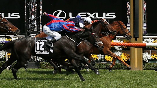 Vow And Declare puts his head out to win the Melbourne Cup last year. 