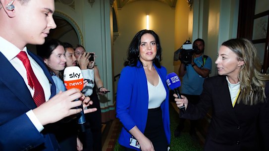 Moira Deeming re-enters the party room on December 27 last year.