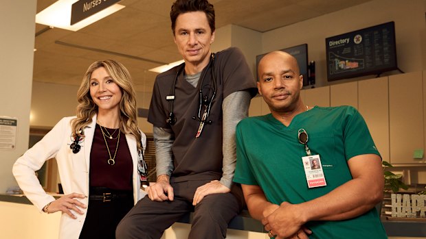 Sarah Chalke as Elliot Reid, Zach Braff as John ‘JD’ Dorian, and Donald Faison as Christopher Turk.