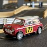 A Mini Cooper in the foreground, and in the background a Ford Cortina Mk I (a car the author once owned in real life).