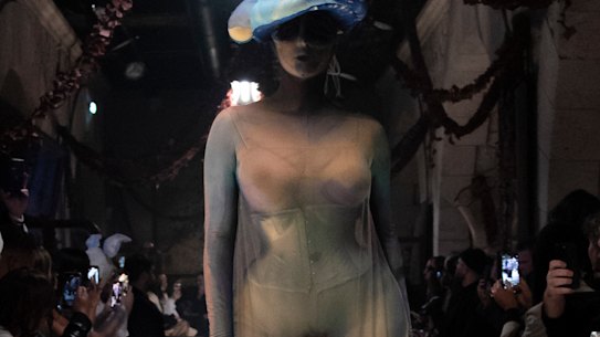 The John Galliano for Maison Margiela Spring/Summer 2024 haute couture show that featured sheer dresses with merkins underneath.