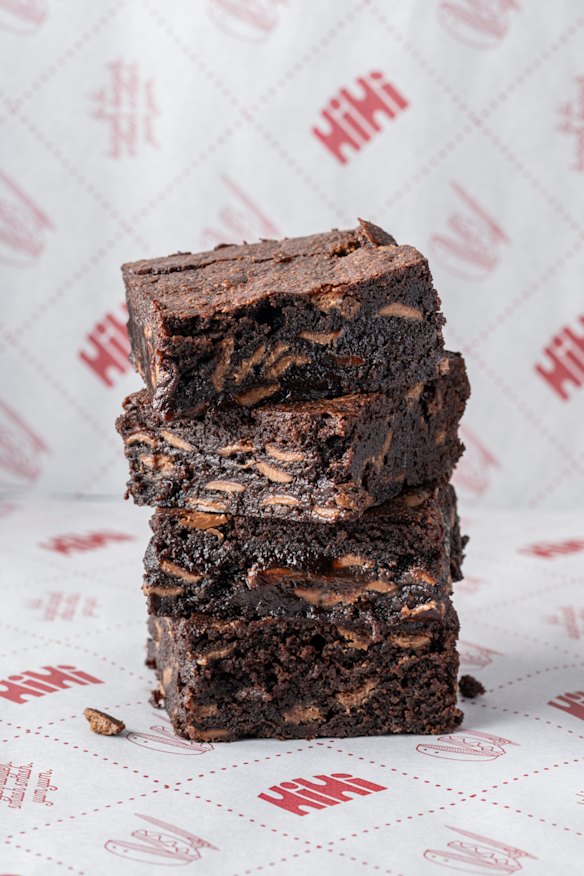 The hot chocolate brownie is baked at Bourke Street Bakery. 
