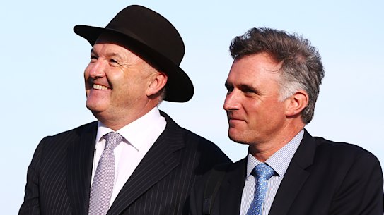 L-R: Co-trainers Ben Hayes, his father David Hayes and Tom Dabernig.