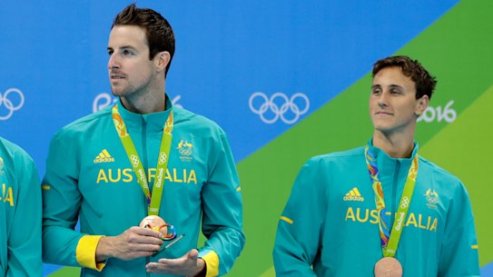 Kyle Chalmers and James Magnussen at the 2016 Olympics.