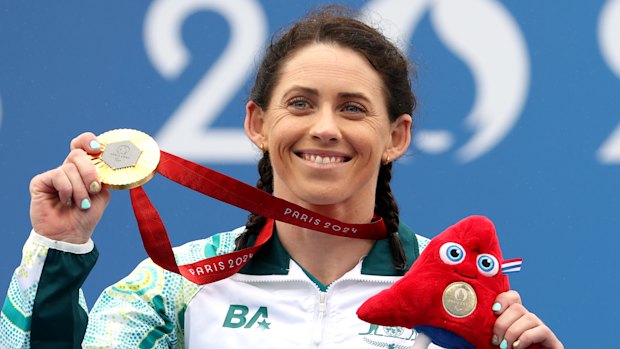 Lauren Parker with her gold medal at the 2024 Paris Summer Paralympic Games.