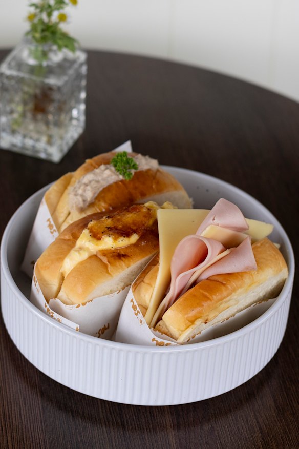 Mini housemade shokupan sandos at Nos. Bakehouse.