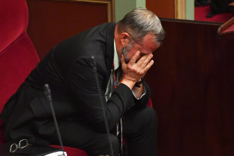 Derryn Hinch’s Justice Party MP Stuart Grimley during the upper house’s marathon overnight debate.