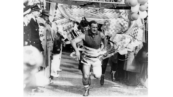 Footscray’s captain Charlie Sutton leads the team out.