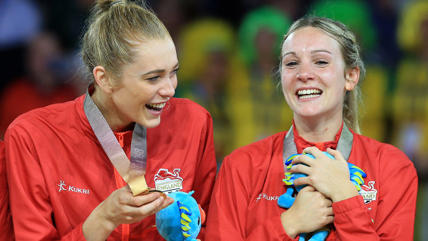 Natalie Haythornthwaite (right) will team up with fellow Commonwealth gold winner Helen Housby at the NSW Swifts.