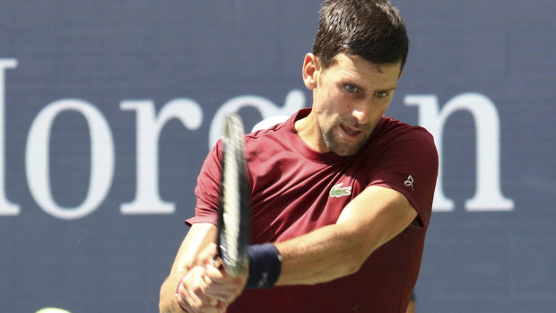 Novak Djokovic practices in New York ahead of the US Open.