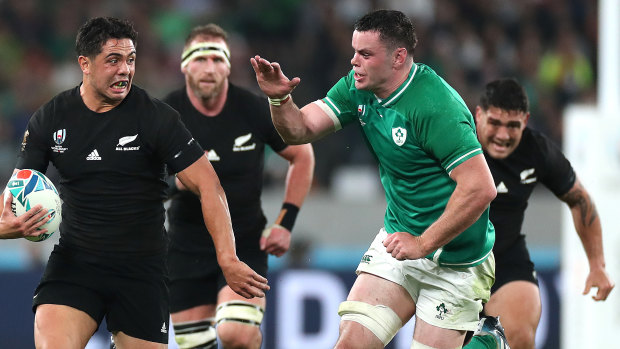 All Blacks outside-centre Anton Lienert-Brown breaks through the Ireland defence.