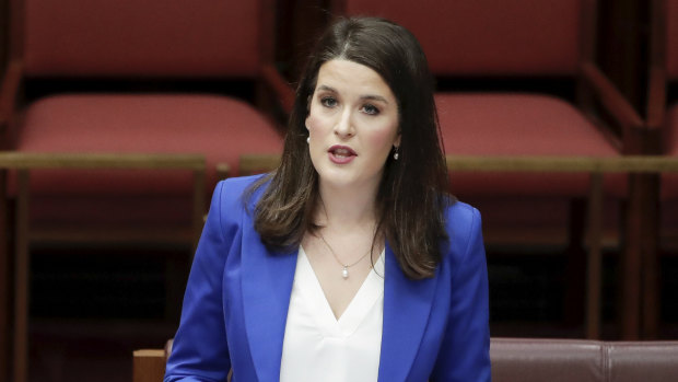 Liberal senator Claire Chandler delivers her first speech in the Senate at Parliament House in Canberra, 2019. 