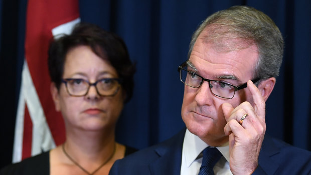 Michael Daley, with deputy Penny Sharpe, speaks to the media after standing aside from the NSW Labor leadership.