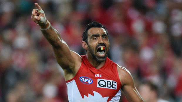 The documentary on Adam Goodes, pictured here in 2015, confronts people with their own words, their own reactions, their own dissembling.