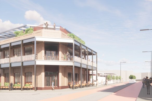 An artist’s impression of The Sporting Globe Fremantle, a proposed development on the site of the old Hungry Jack’s building in the heart of the city. 