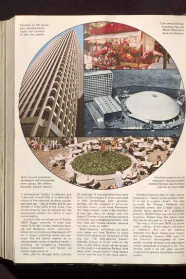 Pictures of recent or imagined development in Sydney, including a possible Olympic dome in Surry Hills.