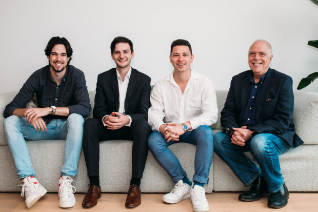The StrongRoom AI team (from left) co-Founder and CTO Kieran Start;  co-founder and  CIO Christopher Durre;  co-founder and  CEO Max Mito; and   co-founder and  executive director Mark Feldschuh.