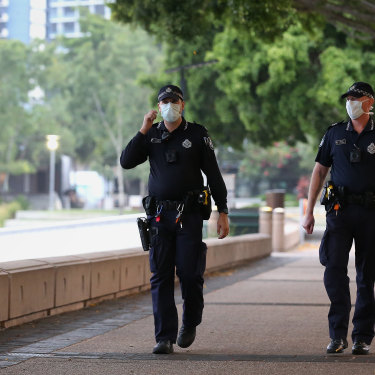 Police patrol South Bank during the three-day lockdown this month.