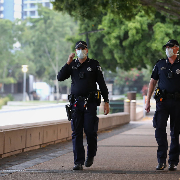 Police patrol South Bank during the three-day lockdown this month.