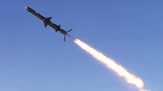 A test of a cruise missile launch at an undisclosed location in North Korea in 2017.