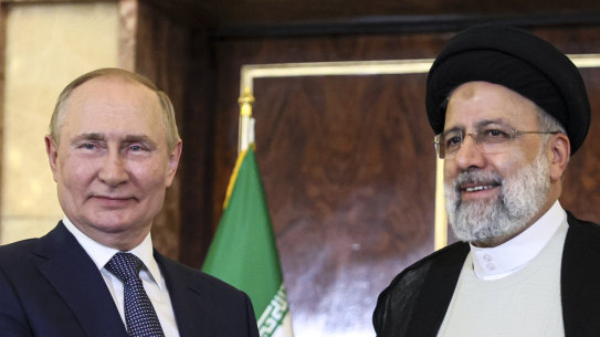 Russian President Vladimir Putin and Iranian President Ebrahim Raisi prior to their talks in Tehran.
