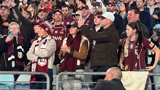 Zara and Mike Tindall take in the action at Accor Stadium.