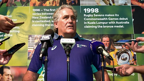 Making waves: Scott Johnson in his first press conference since returning to Australia. 