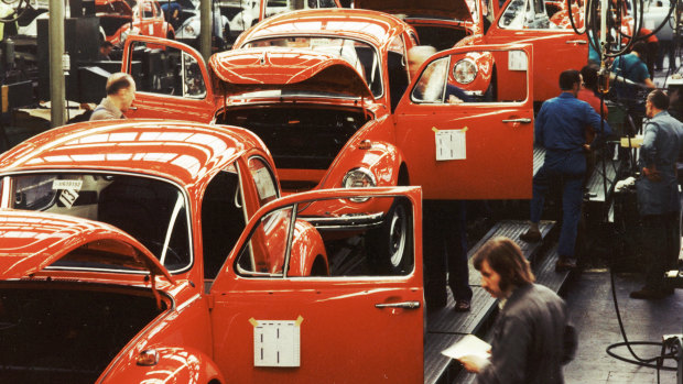 The Beetle in production in 1973.