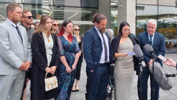 Wilkinson’s family speak outside the Supreme Court in Brisbane following the sentencing of her murderer.