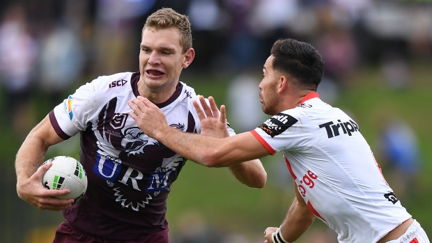 King of the north: Tom Trbojevic in action against the Dragons on Sunday.