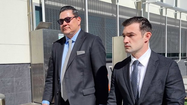 Ryan Bayldon-Lumsden (right) outside Southport Courthouse.