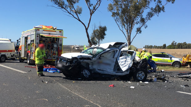 A teenager died after the accident, in which a sedan, a ute and a semi-trailer collided.