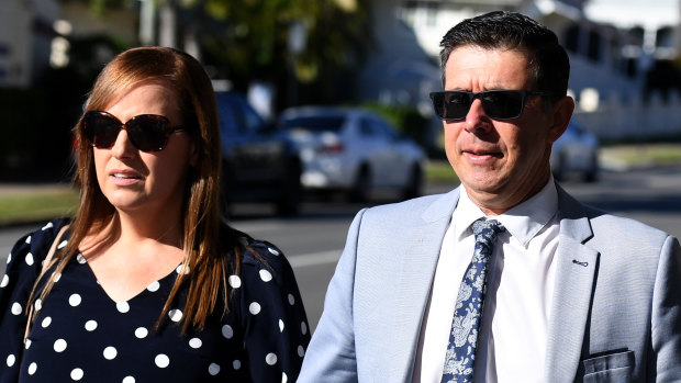 Former Ipswich mayor Andrew Antoniolli and his wife Karina arrive at the Magistrates Court in Ipswich on Wednesday.