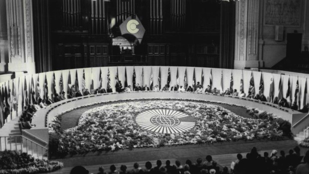 General scene of CHOGM at the Melbourne Town Hall.