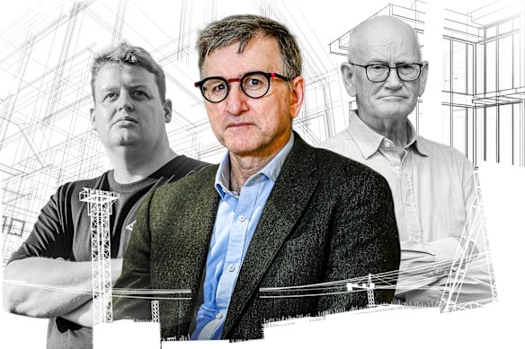 CFMEU chief executive Mark Irving (centre) has resigned and will be replaced by Michael Crosby (right), two months after launching an investigation into his former second-in-command Zach Smith (left).