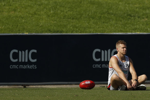 Dan Hannebery takes a seat at training on Thursday.