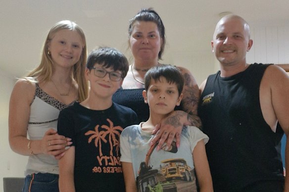 Jayson Balcombe with partner Chell Stevenson, and children Xahlia, Tyler (centre) and Nixon Stevenson. 