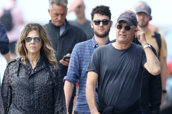 Rita Wilson and Tom Hanks photographed in Sydney last week.