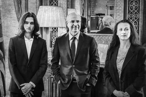 Bill Browder (centre) with the son and widow of Sergei Magnitsky. 