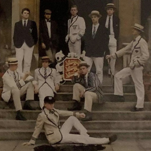 McBride (top left, with hands in pockets) with friends at Oxford.