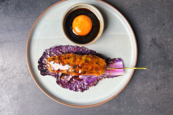 BBQ chicken and king prawn tsukune.
