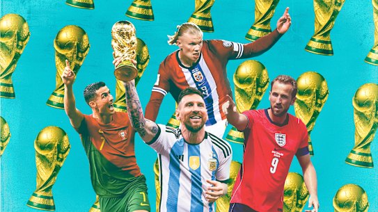 FIFA World Cup group-by-group predictions part two. Cristiano Ronaldo, Erling Haaland, Lionel Messi and Harry Kane.