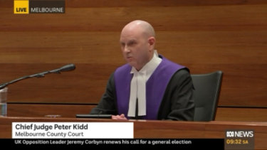Chief Judge Peter Kidd at Melbourne County Court for the sentencing of George Pell.