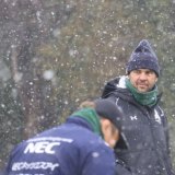 Michael Cheika coaching the Green Rockets in snowy Chiba in March.