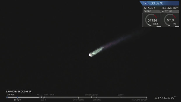 The SpaceX Falcon 9 rocket  blasts off from the Vandenberg Air Force Base launch site.