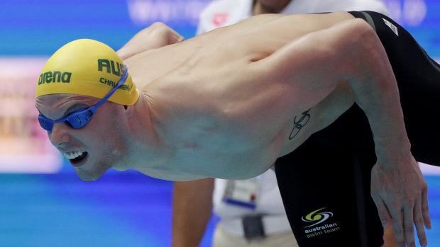 Australia's Kyle Chalmers at the start of his 100m freestyle heat at the World Swimming Championships in Gwangju, South Korea on Wednesday.