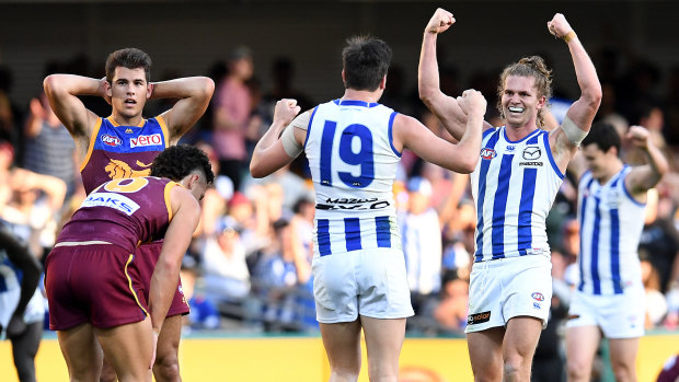 Agony and ecstasy: The Roos and Lions after the siren.