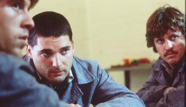 From left, Simon Lyndon, Eric Bana and Dan Wylie in Chopper. 