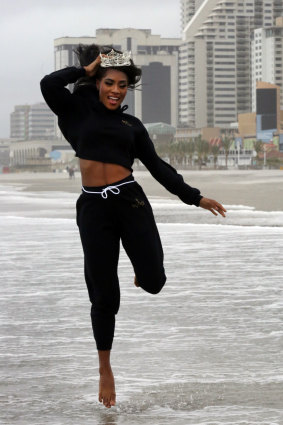 Nia Franklin, Miss America 2019, on the beach in front of Boardwalk Hall, in Atlantic City, N.J., for the traditional toe dip in ocean.