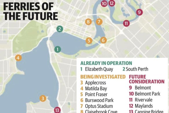 Proposed ferry network expansion in Perth.